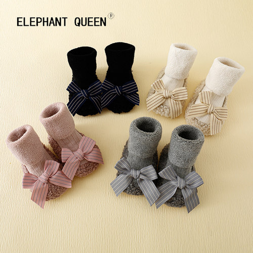 韩版地板袜秋冬季蝴蝶结皮底袜