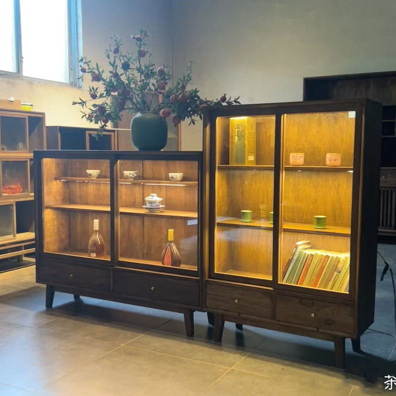 老榆木中式博古架实木茶室茶具展示柜茶杯柜落地书本收纳柜茶具柜