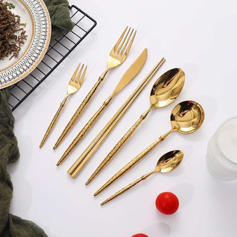 日式304锤纹西餐牛排刀叉套装