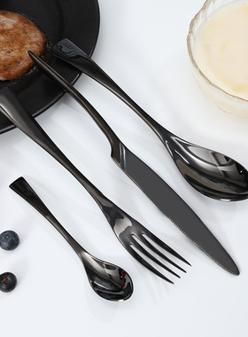 德国kaya卡雅不锈钢西餐刀叉勺四件套套装金黑色牛排家用汤勺餐具