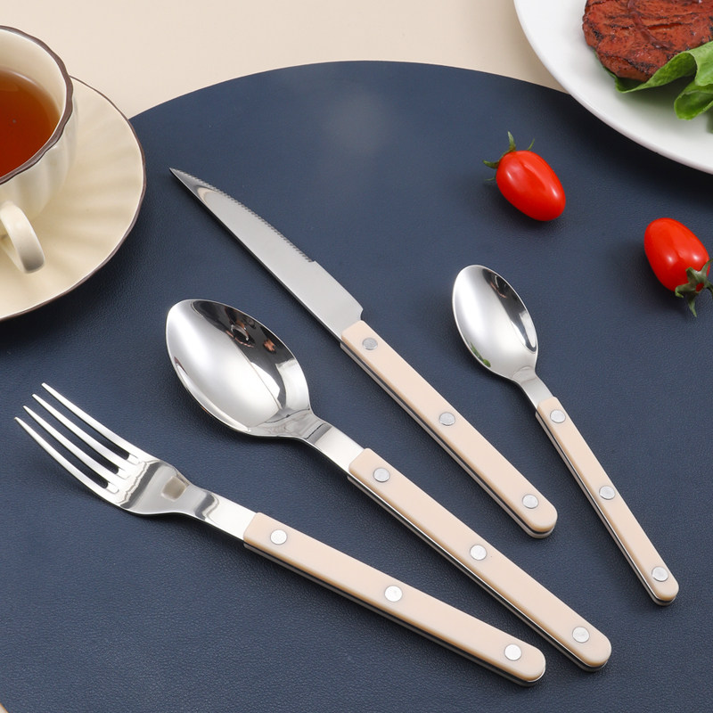 象牙白不锈钢304刀叉勺三件套装法式家用牛排西餐具镜面甜品勺子,餐饮具,西餐餐具套装,淘宝优惠券,粉丝福利购,淘宝优惠卷