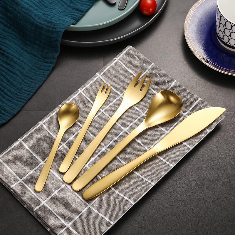 日式304不锈钢西餐牛排刀叉咖啡茶勺四件套黑金色拉丝水果叉餐具,餐饮具,西餐餐具套装,淘宝优惠券,粉丝福利购,淘宝优惠卷