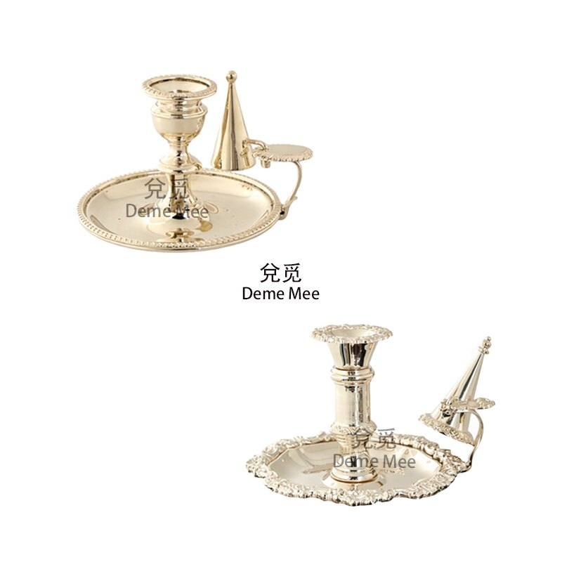 欧式复古黄铜镀银带灭烛器烛台