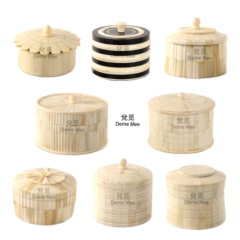 印度进口牛骨首饰盒桌面摆件梳妆台复古风收纳盒艺术装饰组合