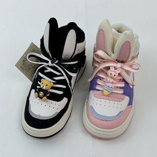 JM快乐玛丽秋冬季加绒保暖板鞋 时尚百搭学生防滑低帮休闲童鞋