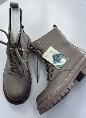 J&M/快乐玛丽 秋季时尚百搭系带马丁靴 朋克街头潮侧拉链靴子女鞋