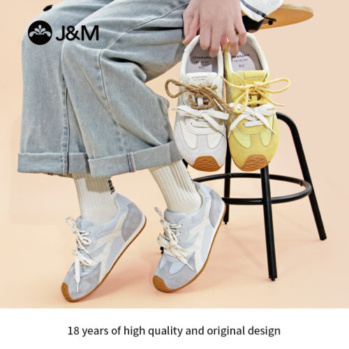 J&M/快乐玛丽 2025年春季百搭阿甘德训鞋 内增高休闲系带低帮女鞋