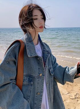 韩版复古oversize百搭牛仔外套女