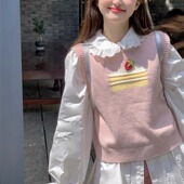 草莓蛋糕针织马甲女春秋2025新款 设计感甜美无袖 毛衣背心外穿坎肩