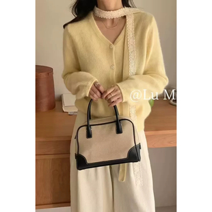 韩版 毛衣V领蕾丝飘带针织开衫 显瘦上衣 时尚 小香风2025春秋新款