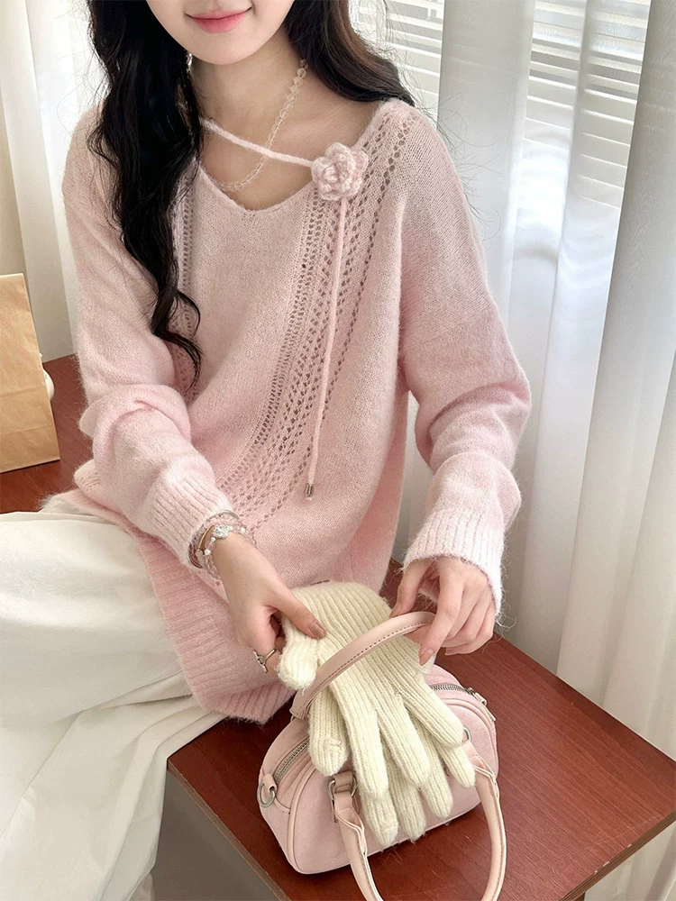 款温柔风独特系带简约百搭毛衣