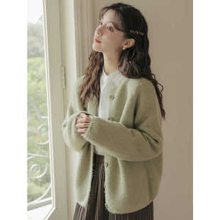 小个子复古温柔毛衣开衫女装2024新款秋冬季圆领软糯针织外套上衣
