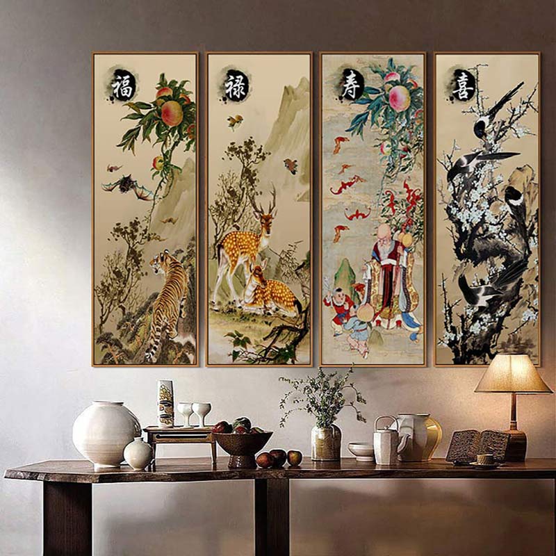 新中式客厅福禄寿喜春夏秋冬挂画