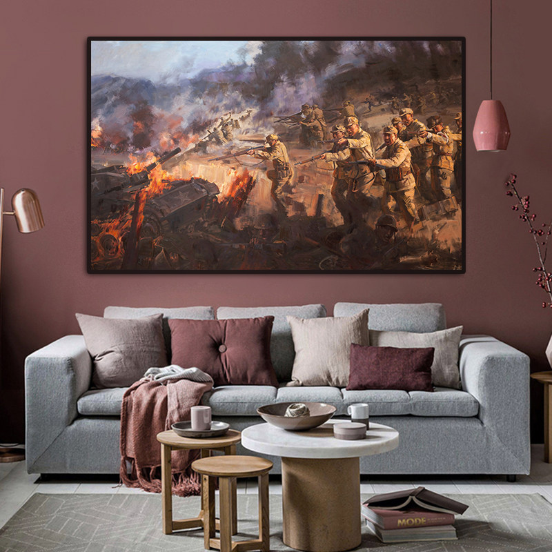 抗美援朝油画装饰画上甘岭战役红色教育基地民宿餐厅展厅客厅挂画