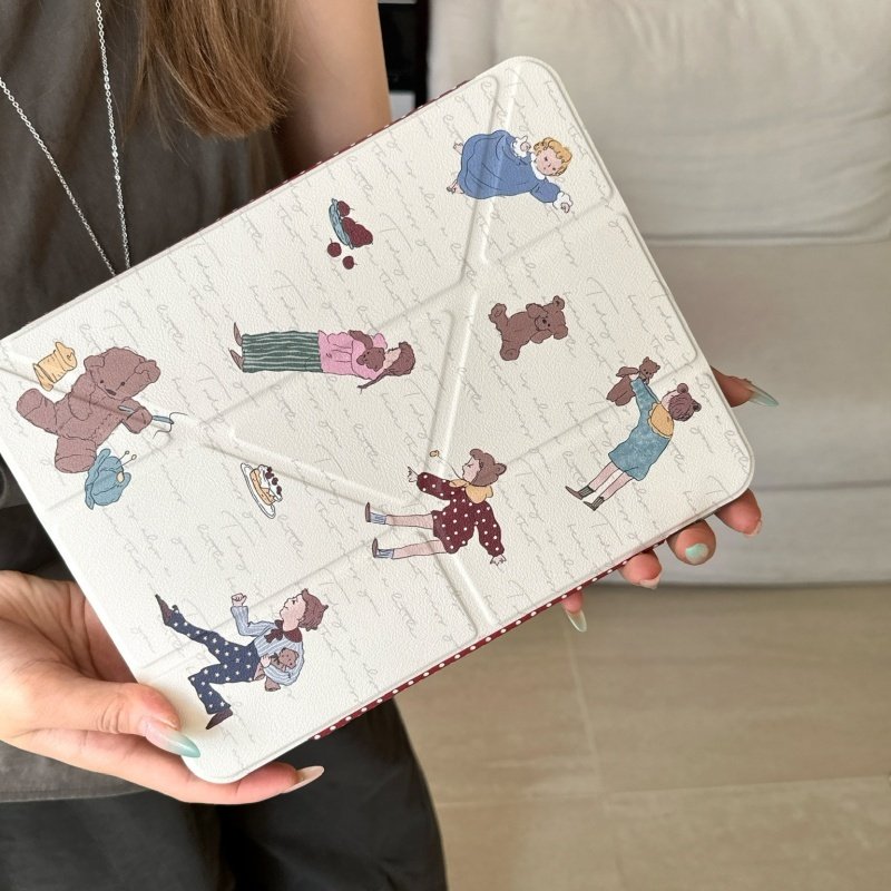 搭扣款文字小熊女孩适用iPad Pro 2021版(11英寸)平板保护套女款少女心ipad mini6 iPad 2025版 第10代 (10.9