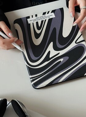 旋转ipad-极简黑色曲线波浪适用iPad mini6(8.3英寸)简约平板电脑壳iPad Pro/Air3(10.5英寸)新款防摔iPad Ai