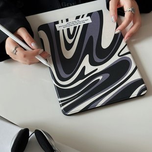 Air3 mini6 防摔iPad 新款 10.5英寸 Pro 简约平板电脑壳iPad 8.3英寸 极简黑色曲线波浪适用iPad 旋转ipad