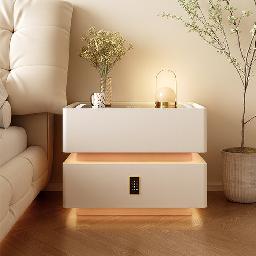 网红智能床头柜带密码锁实木家用卧室简约现代小户型床边柜灯一体