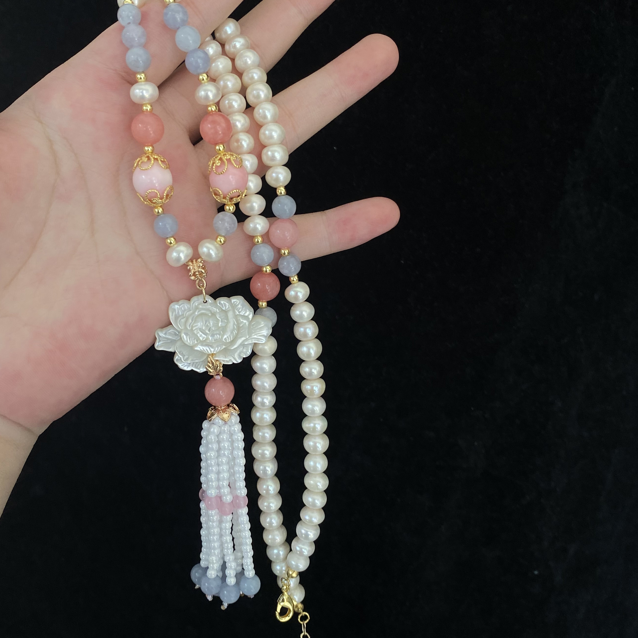 茹何手作蝶贝珍珠明制长璎珞