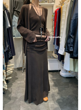 AJ.STUDIO-十三行秋季显瘦气质遮肚褶皱针织弹力裙半身裙女XD021