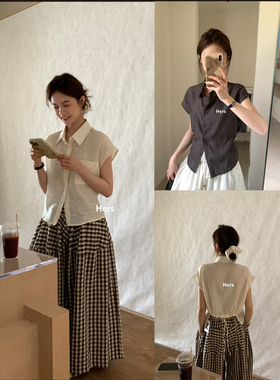 Hers十三行夏上新韩系收腰绑带遮肉显瘦设计感飞飞袖衬衫女20900