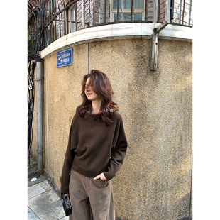 Hers-冬季新款可斜肩两穿气质简约复古日常毛毛领保暖毛衣女92840