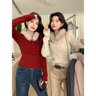 6910 气质配毛领显瘦复古麻花保暖毛衣女00 THE LIMON柠檬绿茶冬季