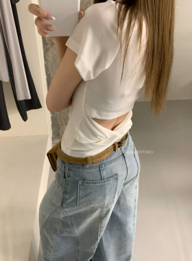 MZI STUDIO夏季设计感镂空简约修身显瘦休闲套头短袖T恤女A10173