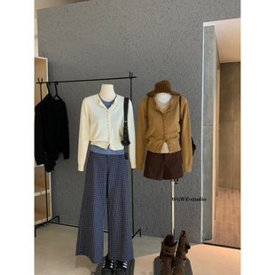 WGWE十三行秋季软糯针织开衫+韩版慵懒风修身显瘦背心套装女W7015