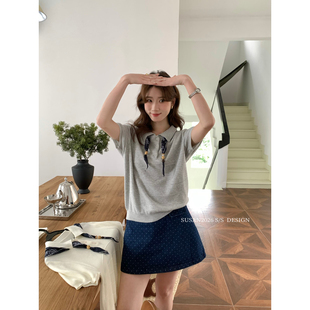 针织衫 SUSAN 韩系学院风减龄百搭短袖 新款 女配丝巾Si79 十三行夏季