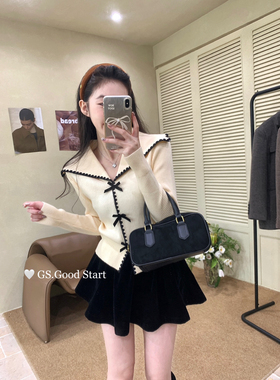 GS GOOD STAR秋冬显瘦甜美气质丝绒蝴蝶结千金风保暖毛衣女G7252