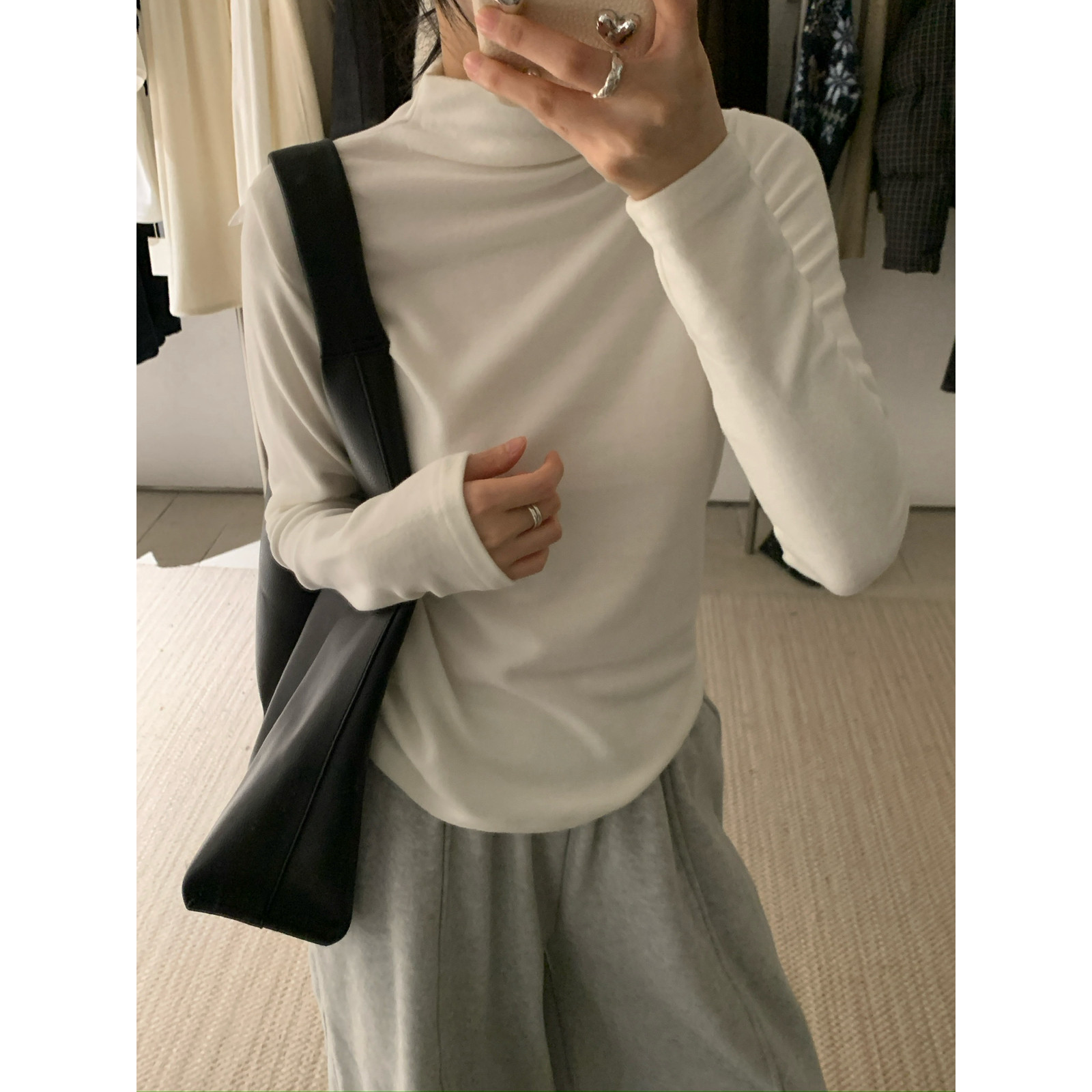 KITTIN十三行冬季新款双面德绒高弹保暖半高领显瘦打底衫女B3699