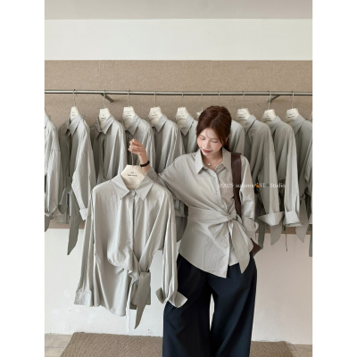 TENG OOTD十三行2026早春新款设计感侧边绑带显瘦长袖衬衫女69905