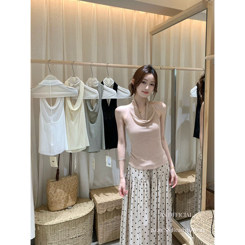 AS OFFICIAL十三行夏季随性修身显瘦荡领露背挂脖背心上衣女16530