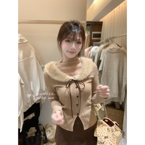 AS OFFICIAL十三行秋冬新款显瘦纱纱拼接假两件毛毛针织衫女29117