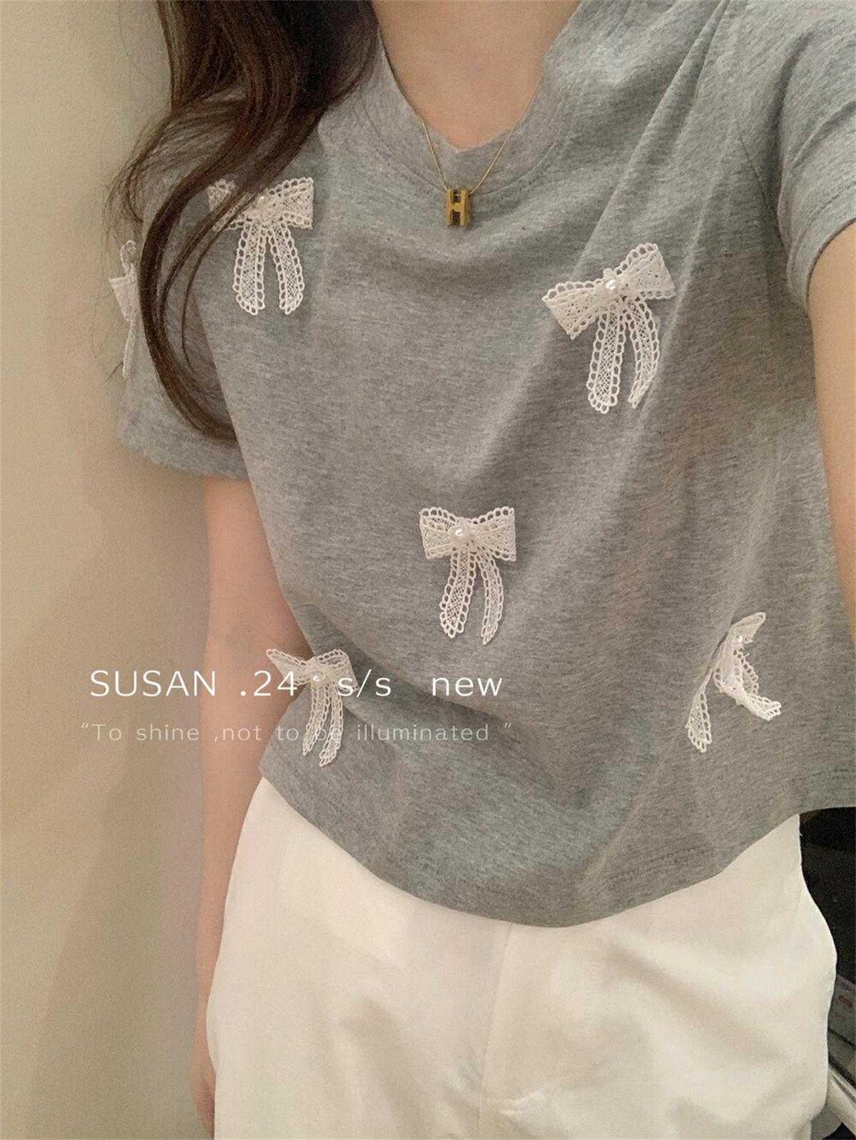 SUSAN芭蕾系立体蝴蝶结短袖t恤女夏季短款休闲百搭显瘦tee上衣 女装/女士精品 T恤 原图主图