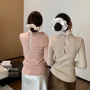 SEE YOU设计感假两件绝美内搭针织打底女秋冬显瘦小心机漏背上衣