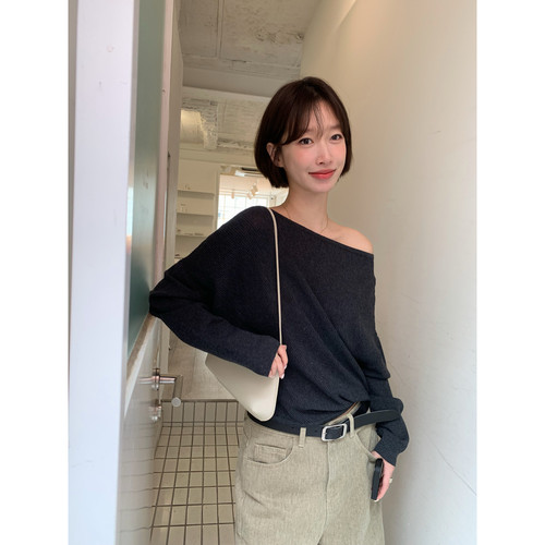 IMISS-十三行秋季韩标高级感显瘦不规则两穿长袖针织上衣女S01521