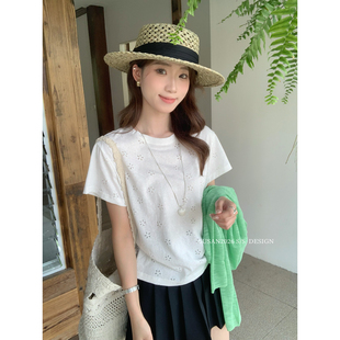T恤上衣女Si111 小清新减龄韩系宽松刺绣花朵精致短袖 SUSAN 26夏季