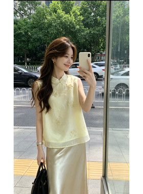MSTUDIO且听风吟轻国风斜门襟金丝刺绣花背心衬衫上衣小衫女c7026