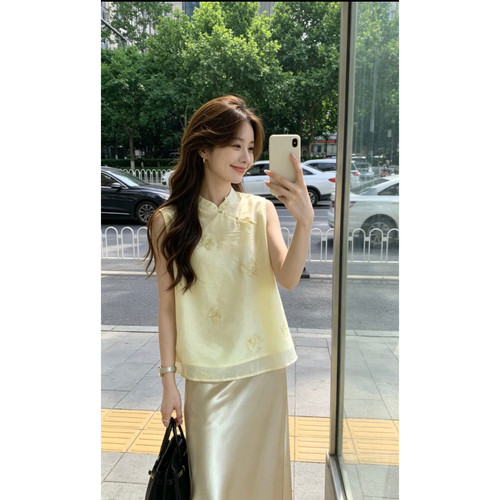 MSTUDIO且听风吟轻国风斜门襟金丝刺绣花背心衬衫上衣小衫女c7026
