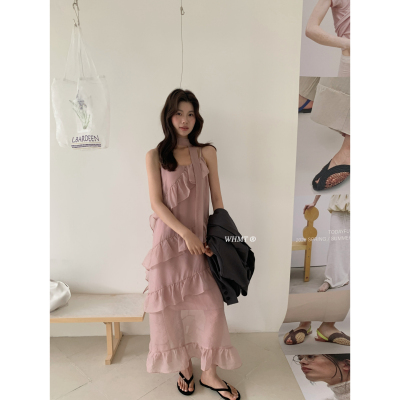 RS.WHMT十三行夏季叠穿温柔设计感荷叶边吊带连衣裙女配飘带Q5230