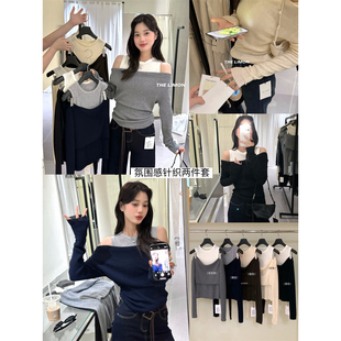 女00 氛围感气质露肩假两件针织衫 6837 LIMON柠檬绿茶叠穿法式 THE