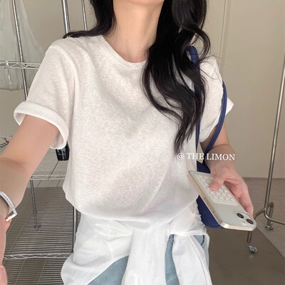 气质百搭叠穿正肩短袖T恤上衣女