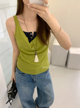 MZI STUDIO莱赛尔设计感显瘦假两件拼色百搭舒适亲肤背心女A10170