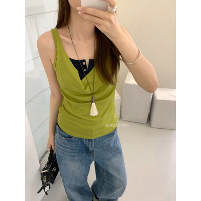 MZI STUDIO莱赛尔设计感显瘦假两件拼色百搭舒适亲肤背心女A10170