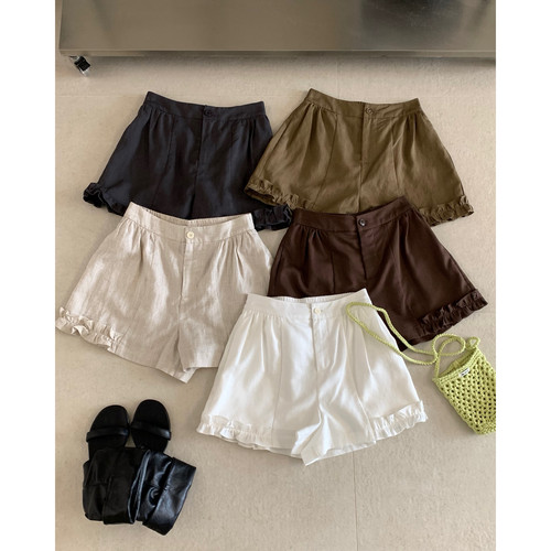 SUSAN-十三行夏季韩系减龄百搭显瘦花边拼接阔腿休闲短裤女5205s