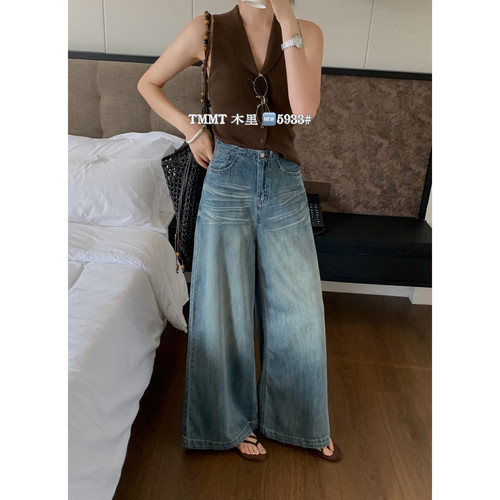 JIAJIATMMT木里夏季复古阔腿裤A字廓形显瘦百搭长裤牛仔裤女5933
