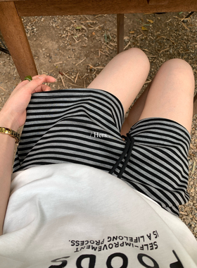 Hers-十三行夏季韩标有点小调性的懒人阔腿裤条纹休闲短裤女80526