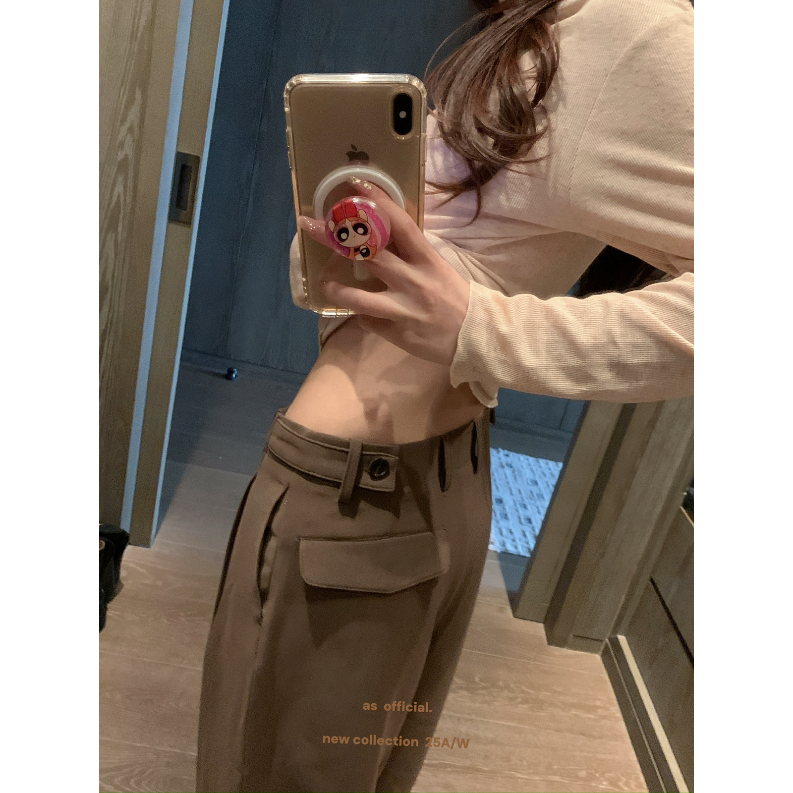 AS OFFICIAL十三行腰头纽扣设计垂感高腰捏褶西裤休闲裤女秋25062
